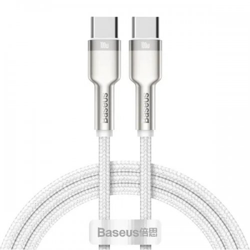Кабель Baseus Cafule Metal USB Type-C to USB Type-C 100W 1m (CATJK-C02) White купити в Україні: Київ, Львів, Хмельницький, Тернопіль, Івано-Франківськ | Низька ціна, відгуки, характеристики від TELEMART фото