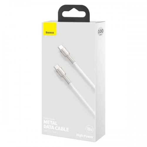 Кабель Baseus Cafule Metal USB Type-C to USB Type-C 100W 1m (CATJK-C02) White купити в Україні: Київ, Львів, Хмельницький, Тернопіль, Івано-Франківськ | Низька ціна, відгуки, характеристики від TELEMART фото