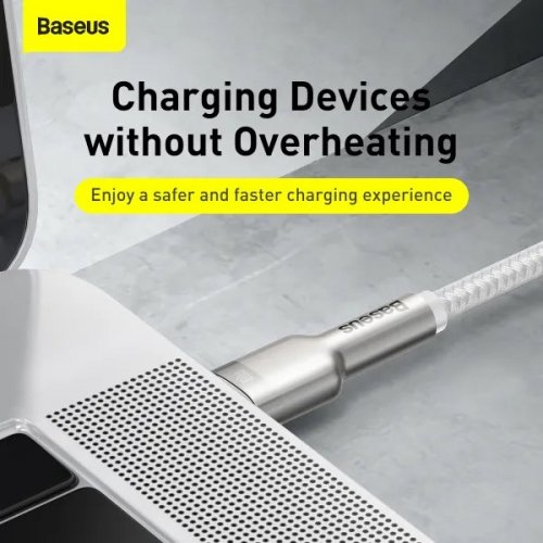 Кабель Baseus Cafule Metal USB Type-C to USB Type-C 100W 1m (CATJK-C02) White купити в Україні: Київ, Львів, Хмельницький, Тернопіль, Івано-Франківськ | Низька ціна, відгуки, характеристики від TELEMART фото