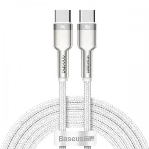 Кабель Baseus Cafule Metal USB Type-C to USB Type-C 100W 2m (CATJK-D02) White купити в Україні: Київ, Львів, Хмельницький, Тернопіль, Івано-Франківськ | Низька ціна, відгуки, характеристики від TELEMART фото