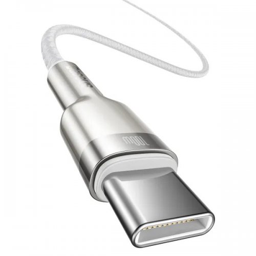 Кабель Baseus Cafule Metal USB Type-C to USB Type-C 100W 2m (CATJK-D02) White купити в Україні: Київ, Львів, Хмельницький, Тернопіль, Івано-Франківськ | Низька ціна, відгуки, характеристики від TELEMART фото