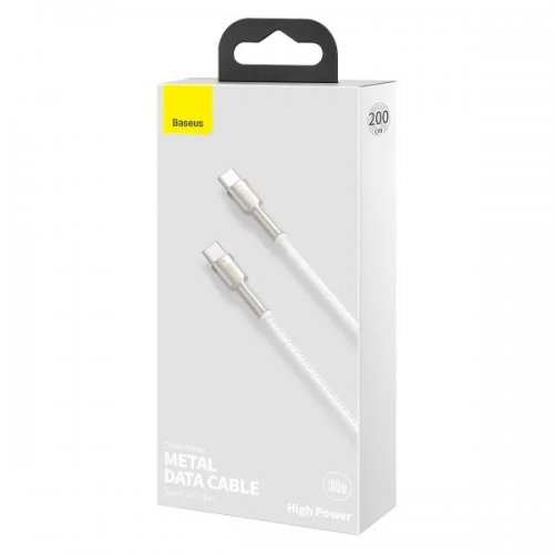 Кабель Baseus Cafule Metal USB Type-C to USB Type-C 100W 2m (CATJK-D02) White купити в Україні: Київ, Львів, Хмельницький, Тернопіль, Івано-Франківськ | Низька ціна, відгуки, характеристики від TELEMART фото