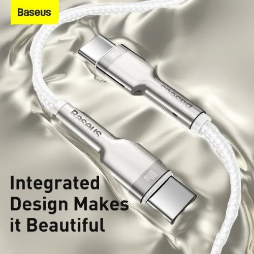 Кабель Baseus Cafule Metal USB Type-C to USB Type-C 100W 2m (CATJK-D02) White купити в Україні: Київ, Львів, Хмельницький, Тернопіль, Івано-Франківськ | Низька ціна, відгуки, характеристики від TELEMART фото