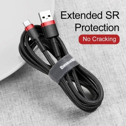 Кабель Baseus Cafule USB to USB Type-C 2A 3m (CATKLF-U91) Black/Red купити в Україні: Київ, Львів, Хмельницький, Тернопіль, Івано-Франківськ | Низька ціна, відгуки, характеристики від TELEMART фото