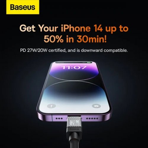 Кабель Baseus CoolPlay USB Type-C to Lightning 20W 1m (CAKW000001) Black купити в Україні: Київ, Львів, Хмельницький, Тернопіль, Івано-Франківськ | Низька ціна, відгуки, характеристики від TELEMART фото