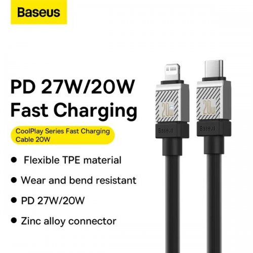Кабель Baseus CoolPlay USB Type-C to Lightning 20W 2m (CAKW000101) Black купити в Україні: Київ, Львів, Хмельницький, Тернопіль, Івано-Франківськ | Низька ціна, відгуки, характеристики від TELEMART фото