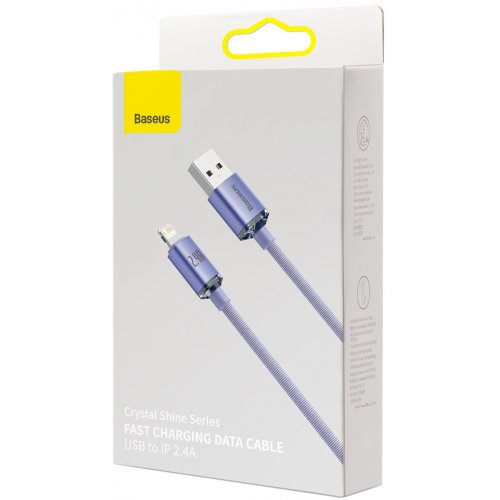 Кабель Baseus Crystal Shine Series USB to Lightning 2.4A 1.2m (CAJY000005) Purple купити в Україні: Київ, Львів, Хмельницький, Тернопіль, Івано-Франківськ | Низька ціна, відгуки, характеристики від TELEMART фото