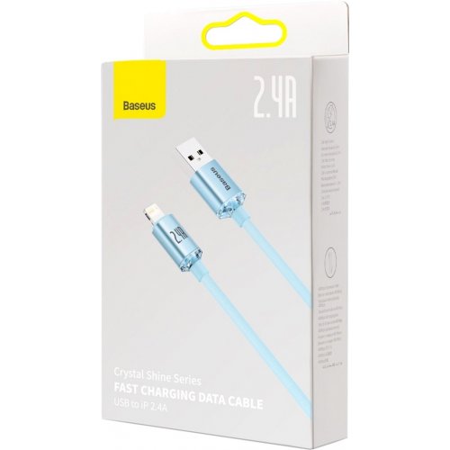Кабель Baseus Crystal Shine Series USB to Lightning 2.4A 1.2m (CAJY001103) Sky Blue купити в Україні: Київ, Львів, Хмельницький, Тернопіль, Івано-Франківськ | Низька ціна, відгуки, характеристики від TELEMART фото