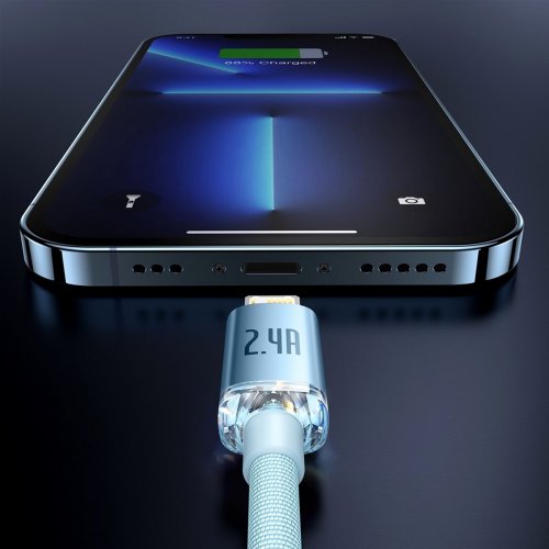 Кабель Baseus Crystal Shine Series USB to Lightning 2.4A 1.2m (CAJY001103) Sky Blue купити в Україні: Київ, Львів, Хмельницький, Тернопіль, Івано-Франківськ | Низька ціна, відгуки, характеристики від TELEMART фото