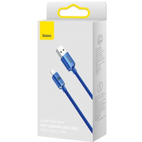 Кабель Baseus Crystal Shine Series USB to USB Type-C 100W 1.2m (CAJY000403) Blue купить в Украине: Киев, Днепр, Харьков, Одесса  | Низкая цена, отзывы, характеристики от TELEMART фото