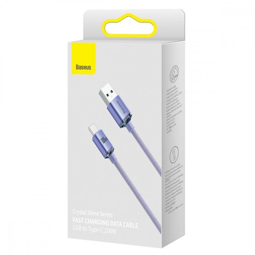 Кабель Baseus Crystal Shine Series USB to USB Type-C 100W 1.2m (CAJY000405) Purple купити в Україні: Київ, Львів, Хмельницький, Тернопіль, Івано-Франківськ | Низька ціна, відгуки, характеристики від TELEMART фото
