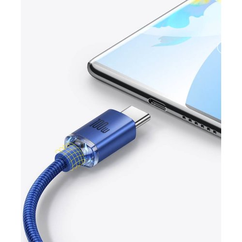 Кабель Baseus Crystal Shine Series USB to USB Type-C 100W 2m (CAJY000503) Blue купити в Україні: Київ, Львів, Хмельницький, Тернопіль, Івано-Франківськ | Низька ціна, відгуки, характеристики від TELEMART фото