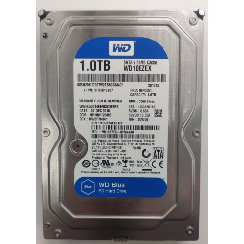 Жесткий диск Western Digital Blue 1TB 64MB 3.5" (WD10EZEX) (Восстановлено продавцом, 866930) купить в Украине: Киев, Днепр, Харьков, Одесса  | Проверка совместимости, низкая цена, отзывы, характеристики от TELEMART фото
