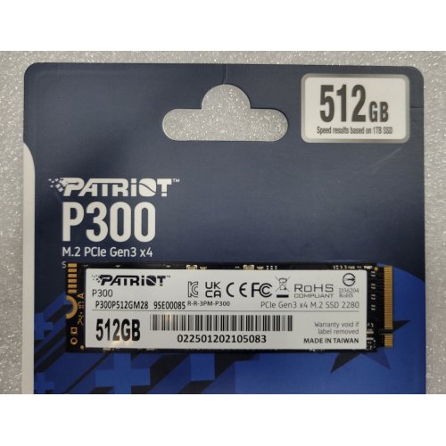 Уценка ssd-диск Patriot P300 512GB M.2 (2280 PCI-E) NVMe x4 (P300P512GM28) (Следы использования, 866990) купить в Украине: Киев, Днепр, Харьков, Одесса  | Проверка совместимости, низкая цена, отзывы, характеристики от TELEMART фото