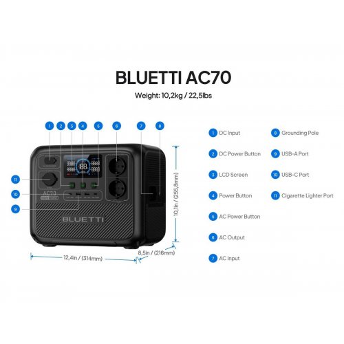 Зарядна станція BLUETTI AC70 1000W 768Wh купити в Україні: Київ, Львів, Хмельницький, Тернопіль, Івано-Франківськ | Низька ціна, відгуки, характеристики від TELEMART фото