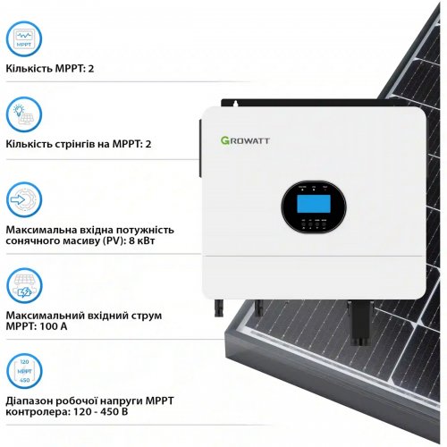 Автономний інвертор Growatt SPF 6000 ES PLUS 48V 6000W (SPF6000ESPLUS) купити в Україні: Київ, Львів, Хмельницький, Тернопіль, Івано-Франківськ | Низька ціна, відгуки, характеристики від TELEMART фото