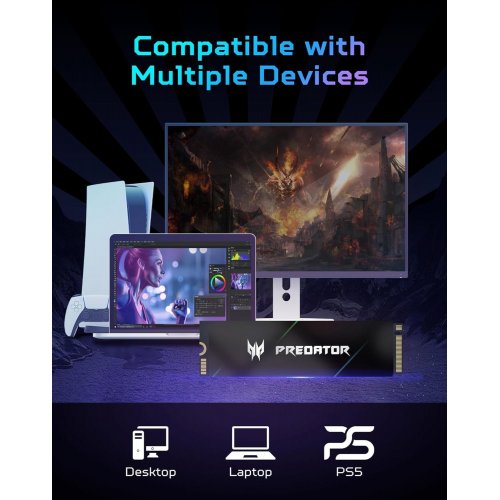 SSD-диск Acer Predator GM7000 3D NAND TLC 1TB M.2 (2280 PCI-E) NVMe x4 (BL.9BWWR.105) купить в Украине: Киев, Днепр, Харьков, Одесса  | Проверка совместимости, низкая цена, отзывы, характеристики от TELEMART фото