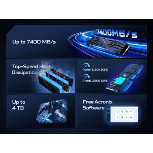 SSD-диск Acer Predator GM7000 3D NAND TLC 4TB with Heatsink M.2 (2280 PCI-E) NVMe x4 (BL.9BWWR.124) купити в Україні: Київ, Львів, Хмельницький, Тернопіль, Івано-Франківськ | Перевірка сумісності, низька ціна, відгуки, характеристики від TELEMART фото