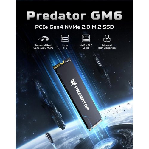 SSD-диск Acer Predator GM6 3D NAND TLC 4TB M.2 (2280 PCI-E) NVMe x4 (BL.9BWWR.135) купить в Украине: Киев, Днепр, Харьков, Одесса  | Проверка совместимости, низкая цена, отзывы, характеристики от TELEMART фото