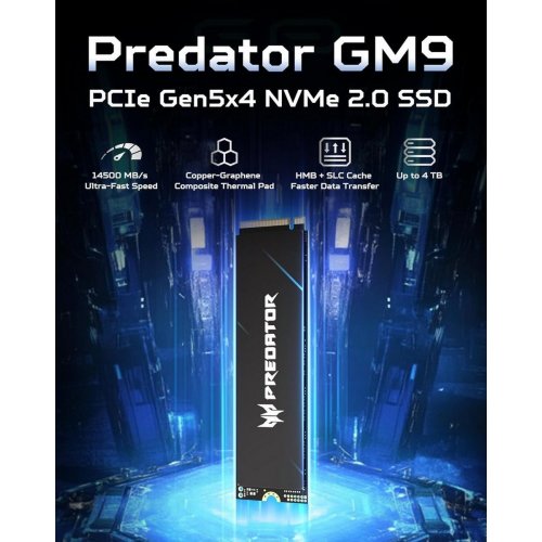 SSD-диск Acer Predator GM9 3D NAND TLC 4TB M.2 (2280 PCI-E) NVMe x4 (BL.9BWWR.138) купить в Украине: Киев, Днепр, Харьков, Одесса  | Проверка совместимости, низкая цена, отзывы, характеристики от TELEMART фото