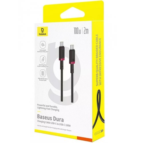 Кабель Baseus Dura Series USB Type-C to USB Type-C 100W 2m (P10377803U01-03) Black/Red купити в Україні: Київ, Львів, Хмельницький, Тернопіль, Івано-Франківськ | Низька ціна, відгуки, характеристики від TELEMART фото