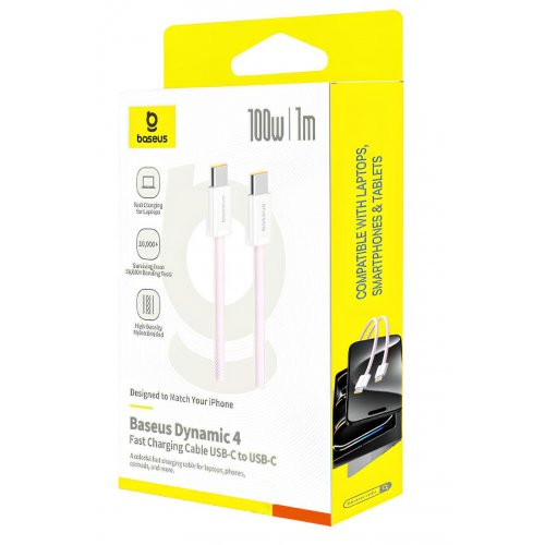 Кабель Baseus Dynamic 4 Series USB Type-C to USB Type-C 100W 1m (P10381400411-00) Pink купити в Україні: Київ, Львів, Хмельницький, Тернопіль, Івано-Франківськ | Низька ціна, відгуки, характеристики від TELEMART фото