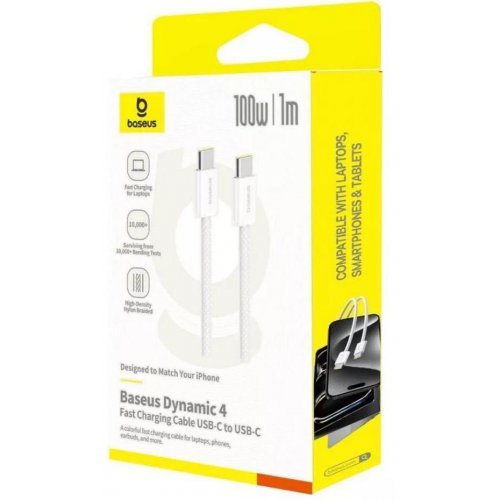 Кабель Baseus Dynamic 4 Series USB Type-C to USB Type-C 100W 1m (P10381400211-00) White купити в Україні: Київ, Львів, Хмельницький, Тернопіль, Івано-Франківськ | Низька ціна, відгуки, характеристики від TELEMART фото
