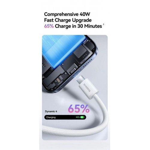 Кабель Baseus Dynamic 4 Series USB Type-C to USB Type-C 100W 1m (P10381400211-00) White купити в Україні: Київ, Львів, Хмельницький, Тернопіль, Івано-Франківськ | Низька ціна, відгуки, характеристики від TELEMART фото