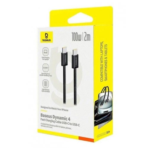 Кабель Baseus Dynamic 4 Series USB Type-C to USB Type-C 100W 2m (P10381400112-00) Black купить в Украине: Киев, Днепр, Харьков, Одесса  | Низкая цена, отзывы, характеристики от TELEMART фото