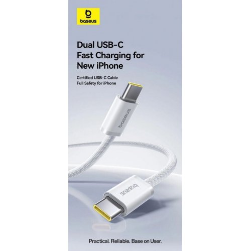 Кабель Baseus Dynamic 4 Series USB Type-C to USB Type-C 100W 2m (P10381400211-01) White купити в Україні: Київ, Львів, Хмельницький, Тернопіль, Івано-Франківськ | Низька ціна, відгуки, характеристики від TELEMART фото