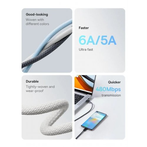 Кабель Baseus Dynamic Series USB to USB Type-C 100W 1m (CALD000616) Slate Gray купить в Украине: Киев, Днепр, Харьков, Одесса  | Низкая цена, отзывы, характеристики от TELEMART фото