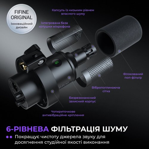 Мікрофон Fifine K688CT Black купити в Україні: Київ, Львів, Хмельницький, Тернопіль, Івано-Франківськ | Низька ціна, відгуки, характеристики від TELEMART фото
