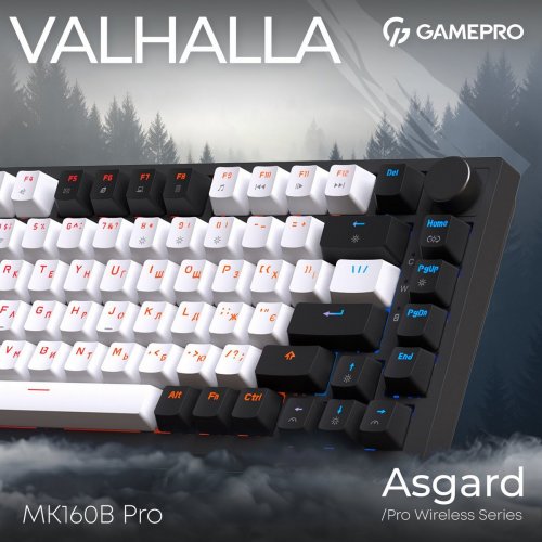 Клавиатура GamePro Asgard Valhalla Pro QLAB Sakura Switch Wireless (MK160-B-QS-PRO) Black купить в Украине: Киев, Днепр, Харьков, Одесса  | Низкая цена, отзывы, характеристики от TELEMART фото