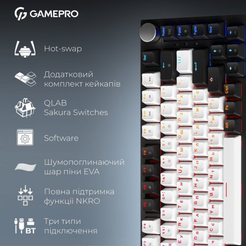 Клавиатура GamePro Asgard Valhalla Pro QLAB Sakura Switch Wireless (MK160-B-QS-PRO) Black купить в Украине: Киев, Днепр, Харьков, Одесса  | Низкая цена, отзывы, характеристики от TELEMART фото