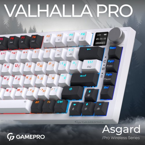 Клавиатура GamePro Asgard Valhalla Pro QLAB Sakura Switch Wireless with Display (MK160-W-D-QS-PRO) White купить в Украине: Киев, Днепр, Харьков, Одесса  | Низкая цена, отзывы, характеристики от TELEMART фото