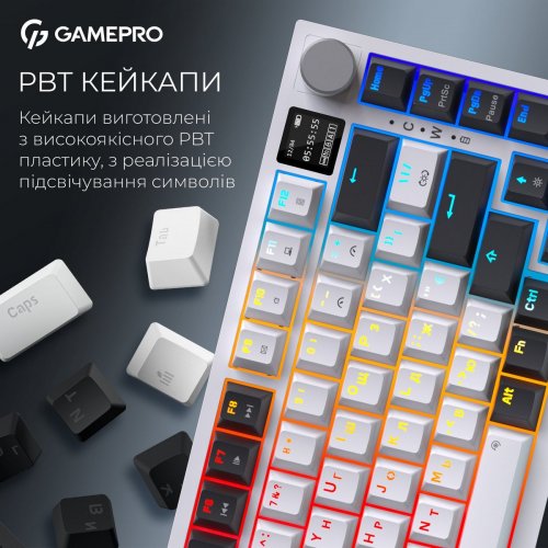 Клавиатура GamePro Asgard Valhalla Pro QLAB Sakura Switch Wireless with Display (MK160-W-D-QS-PRO) White купить в Украине: Киев, Днепр, Харьков, Одесса  | Низкая цена, отзывы, характеристики от TELEMART фото