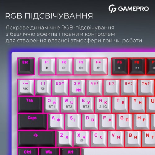 Клавиатура GamePro Asgard Valhalla Pro QLAB Sakura Switch Wireless with Display (MK160-W-D-QS-PRO) White купить в Украине: Киев, Днепр, Харьков, Одесса  | Низкая цена, отзывы, характеристики от TELEMART фото