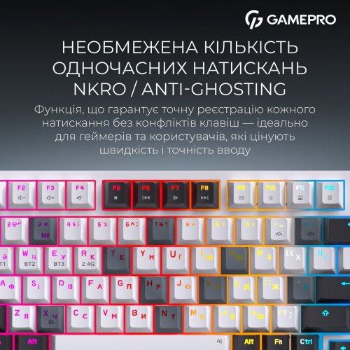 Клавиатура GamePro Asgard Valhalla Pro QLAB Sakura Switch Wireless with Display (MK160-W-D-QS-PRO) White купить в Украине: Киев, Днепр, Харьков, Одесса  | Низкая цена, отзывы, характеристики от TELEMART фото