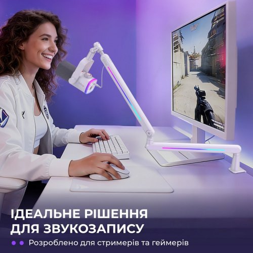 Стійка-пантограф Fifine BM88 Pro RGB White купити в Україні: Київ, Львів, Хмельницький, Тернопіль, Івано-Франківськ | Низька ціна, відгуки, характеристики від TELEMART фото