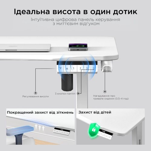 Компьютерный стол с электрорегулировкой высоты Anda Seat Xtreme E 140 (AD-D-DD1-1400-06-W) White купить в Украине: Киев, Днепр, Харьков, Одесса  | Низкая цена, отзывы, характеристики от TELEMART фото