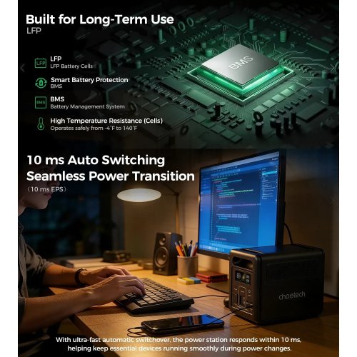 Зарядна станція Choetech BS068 1200W 1024Wh купити в Україні: Київ, Львів, Хмельницький, Тернопіль, Івано-Франківськ | Низька ціна, відгуки, характеристики від TELEMART фото