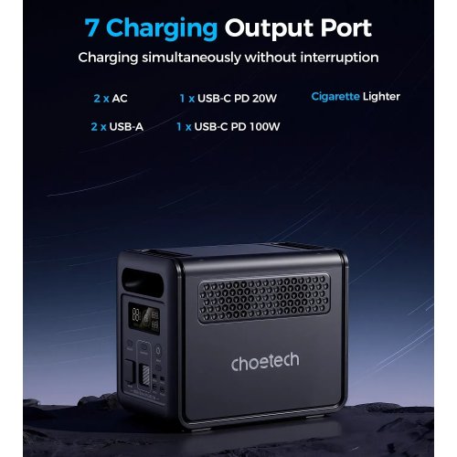 Зарядна станція Choetech BS068 1200W 1024Wh купити в Україні: Київ, Львів, Хмельницький, Тернопіль, Івано-Франківськ | Низька ціна, відгуки, характеристики від TELEMART фото