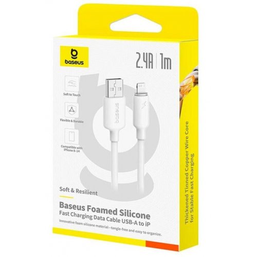 Кабель Baseus Foamed Silicone USB to Lightning 2.4A 1m (E0426901) White купить в Украине: Киев, Днепр, Харьков, Одесса  | Низкая цена, отзывы, характеристики от TELEMART фото