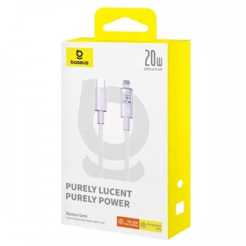 Кабель Baseus Gem Series USB Type-C to Lightning 20W 2m (P10373001511-01) Purple купити в Україні: Київ, Львів, Хмельницький, Тернопіль, Івано-Франківськ | Низька ціна, відгуки, характеристики від TELEMART фото