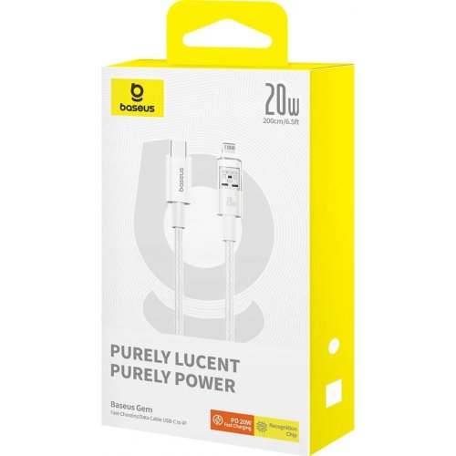 Кабель Baseus Gem Series USB Type-C to Lightning 20W 2m (P10373001211-01) White купити в Україні: Київ, Львів, Хмельницький, Тернопіль, Івано-Франківськ | Низька ціна, відгуки, характеристики від TELEMART фото