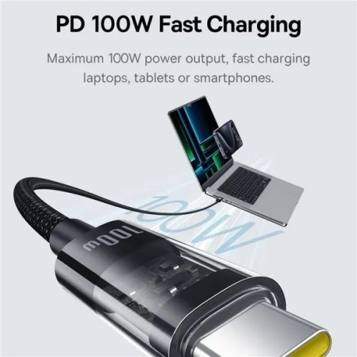 Кабель Baseus Gem Series USB Type-C to USB Type-C 100W 1m (P10373000111-00) Black купити в Україні: Київ, Львів, Хмельницький, Тернопіль, Івано-Франківськ | Низька ціна, відгуки, характеристики від TELEMART фото