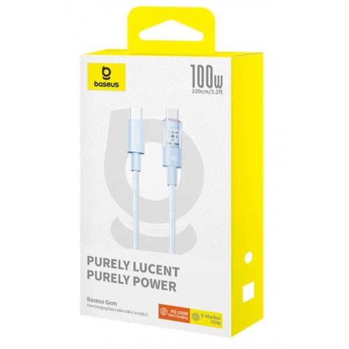 Кабель Baseus Gem Series USB Type-C to USB Type-C 100W 1m (P10373000311-00) Blue купити в Україні: Київ, Львів, Хмельницький, Тернопіль, Івано-Франківськ | Низька ціна, відгуки, характеристики від TELEMART фото