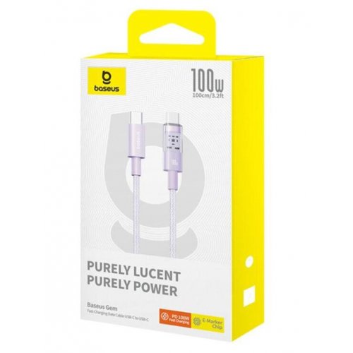 Кабель Baseus Gem Series USB Type-C to USB Type-C 100W 1m (P10373000511-00) Purple купити в Україні: Київ, Львів, Хмельницький, Тернопіль, Івано-Франківськ | Низька ціна, відгуки, характеристики від TELEMART фото