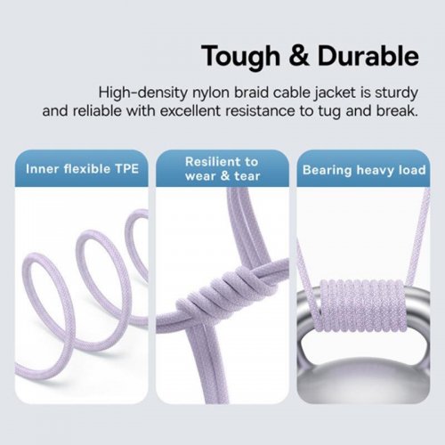 Кабель Baseus Gem Series USB Type-C to USB Type-C 100W 1m (P10373000511-00) Purple купити в Україні: Київ, Львів, Хмельницький, Тернопіль, Івано-Франківськ | Низька ціна, відгуки, характеристики від TELEMART фото