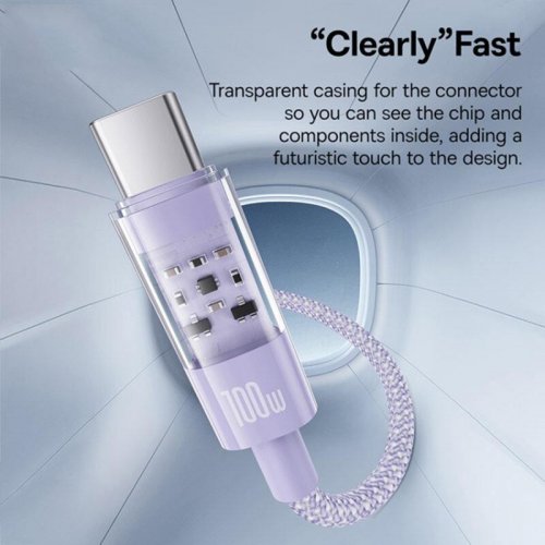 Кабель Baseus Gem Series USB Type-C to USB Type-C 100W 1m (P10373000511-00) Purple купити в Україні: Київ, Львів, Хмельницький, Тернопіль, Івано-Франківськ | Низька ціна, відгуки, характеристики від TELEMART фото